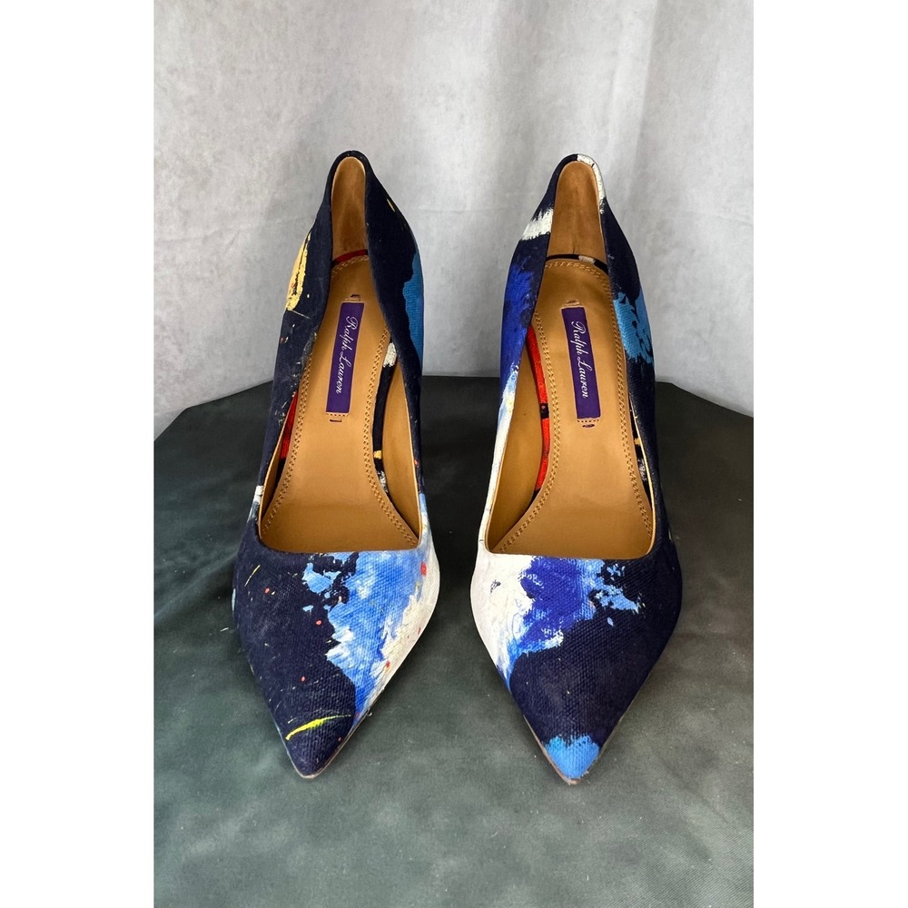 Ralph Lauren Purple Label Celia Abstract Art Pumps Italy Block Heel Size 37 US 7